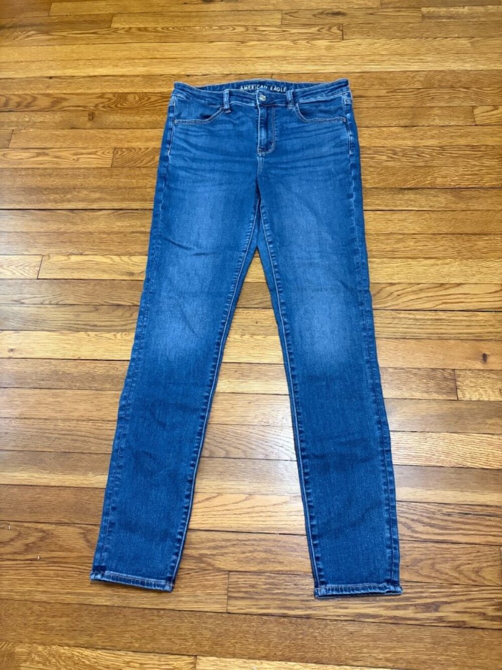 American Eagle Hi Rise Jegging Jeans Womens Size 12 X-Long Blue Distressed Denim